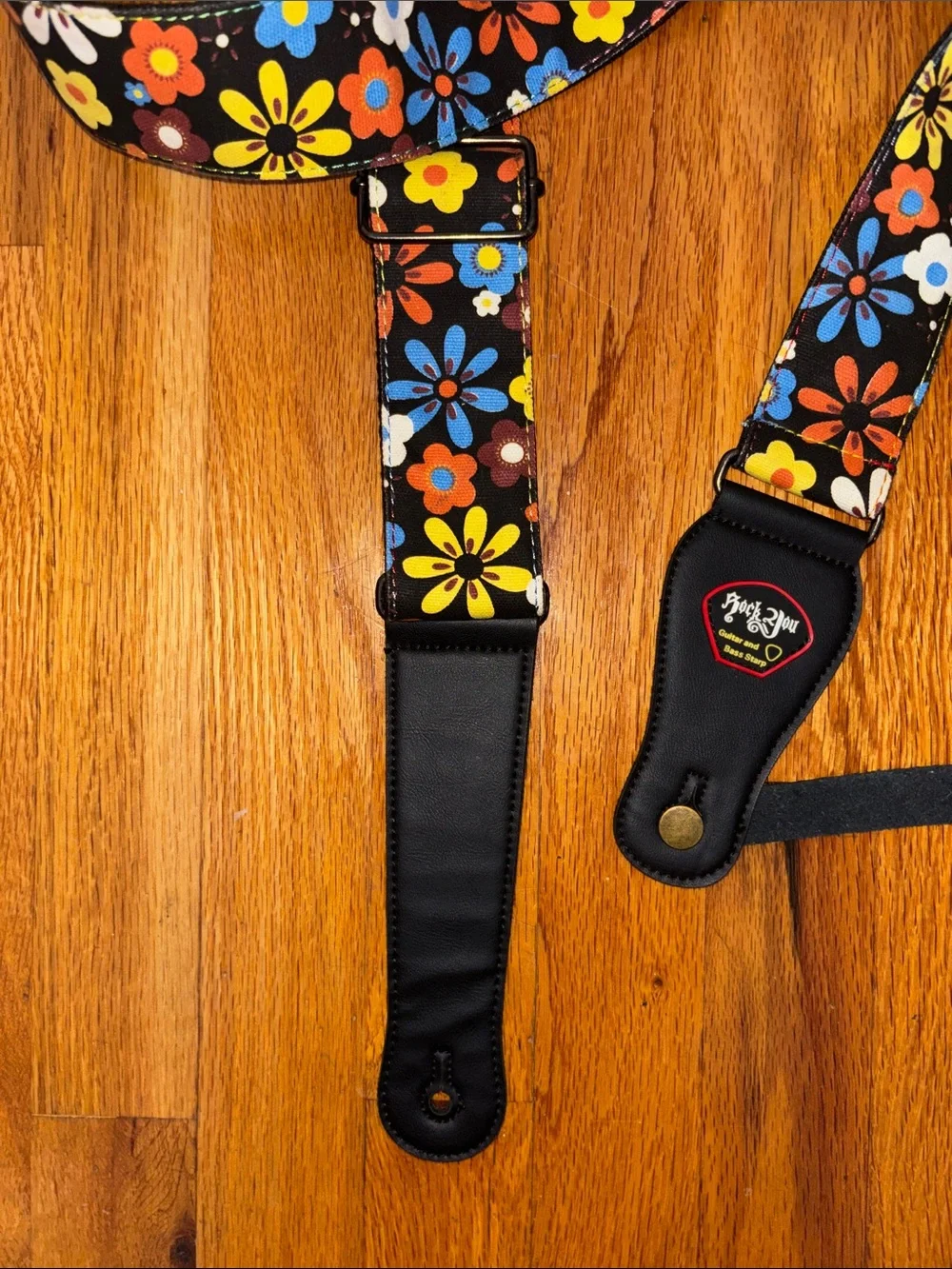 Floral Guitar Strap - Black with Multicolor Flowers